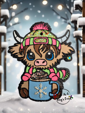Highland Cow with Winter Mug Freshie