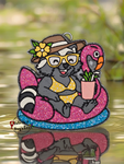 Raccoon with Flamingo Pool Floatie Freshie